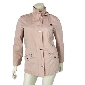 Womens Pastel Pink Jacket Lightweight Coat Y2K Windbreaker Travelcore Sz Md Hood